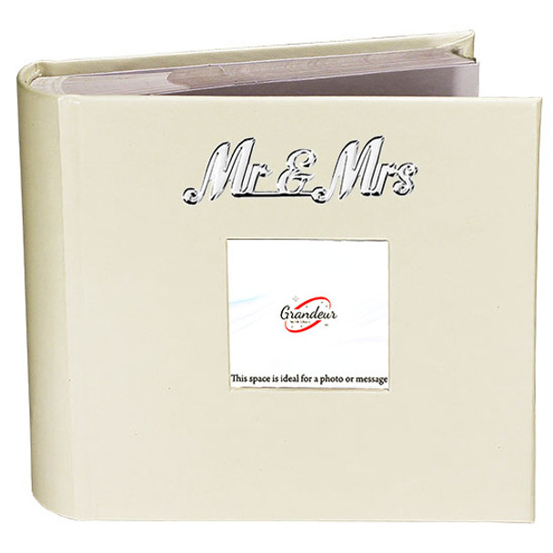 Mr & Mrs White leather photo album with photo space on front cover