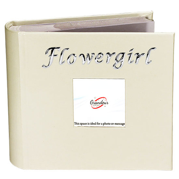 Flowergirl White leather photo album with photo space on front cover