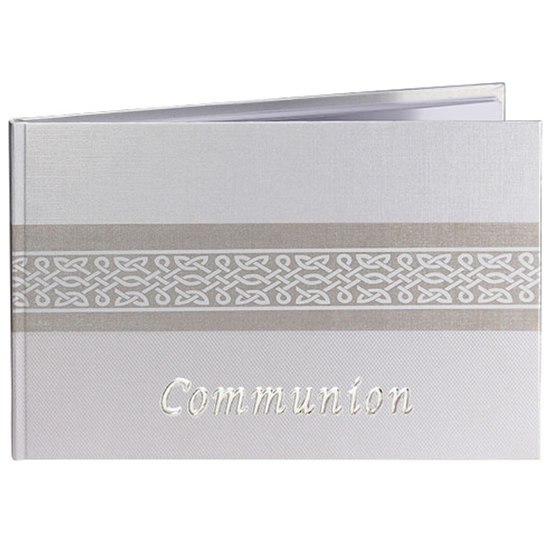 Communion guest book with metal enamel look embossed communion