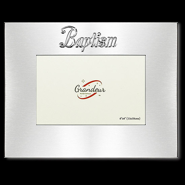 Baptism silver metal photo frame with metal enamel look 4x6 inch picture