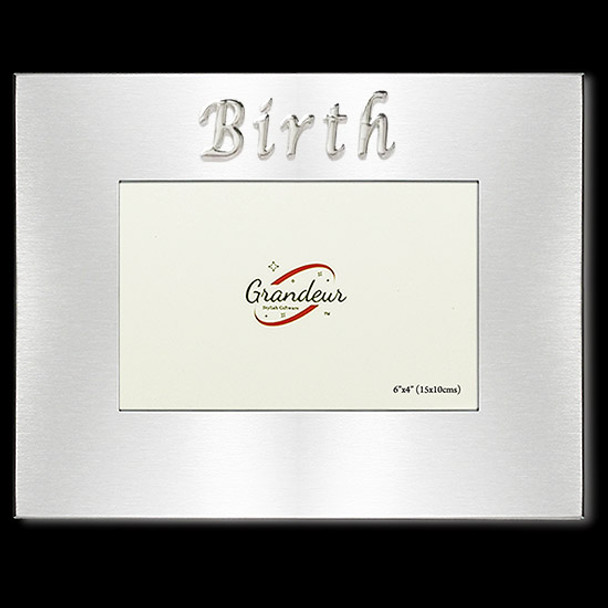 Birth silver metal photo frame with metal enamel look embossed birth