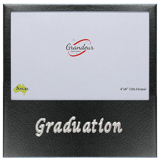 Graduation theme black leather finish photo frame with metal enamel
