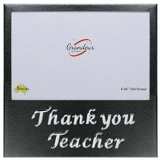 Thank you teacher theme black leather finish photo frame in metal enamel look