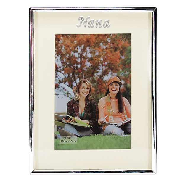 Mum or Nana silver metal photo frame with metal enamel look