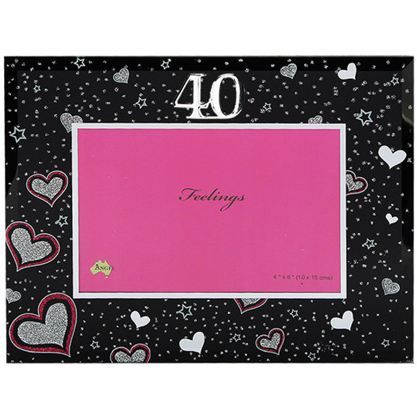 18th to 80th Birthday picture frame black and Pink glass glittered heart decals