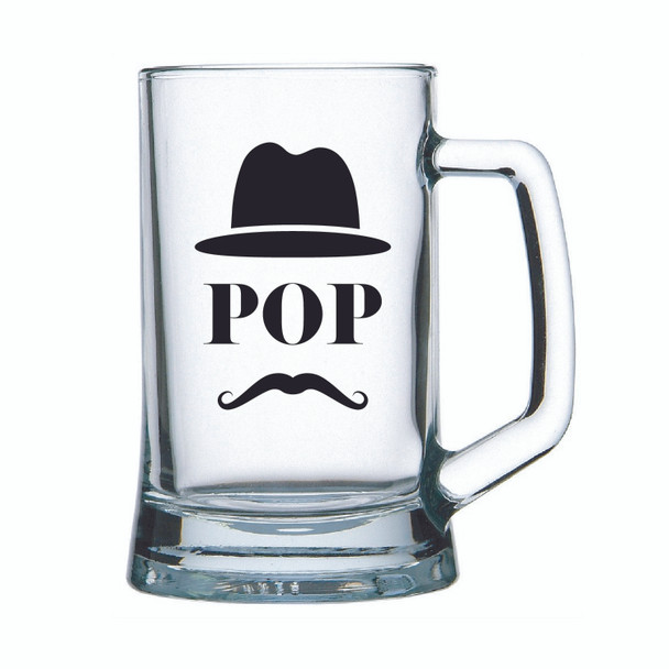 Beer mug glass with Best Mum - Dad or Pop in Black or Black Gold decal on glass