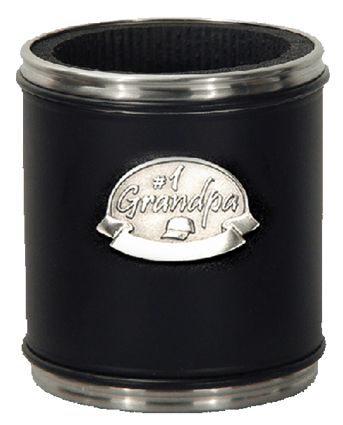 Grandpa Black or Silver Stubby holder Silver stainless with black rings with badge