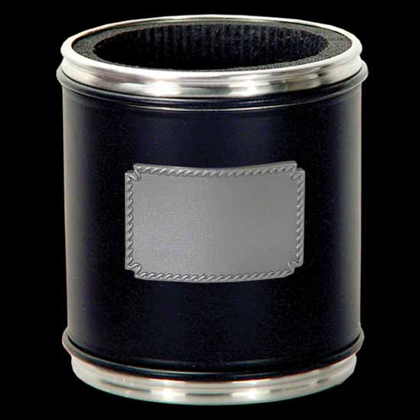 Wedding Black Stubby holder with black rubber ring with a Engravable badge