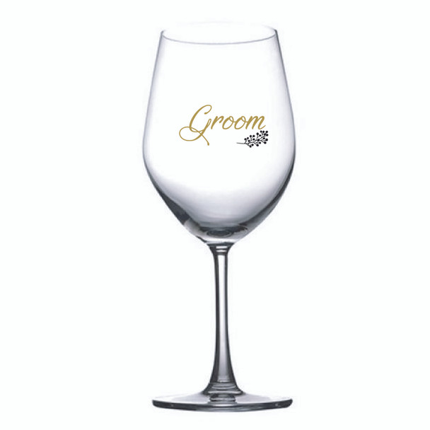 Single wine glass with groom gold decal, 590ml