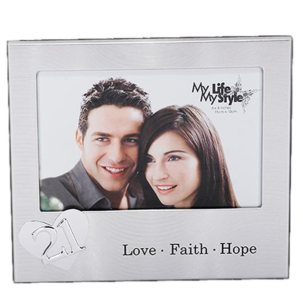 18th to 80th Birthday picture frame with love faith hope wording embossed