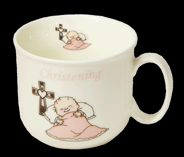 Angel Girls Christening Porcelain Baby Mug - Elegant Keepsake for New born