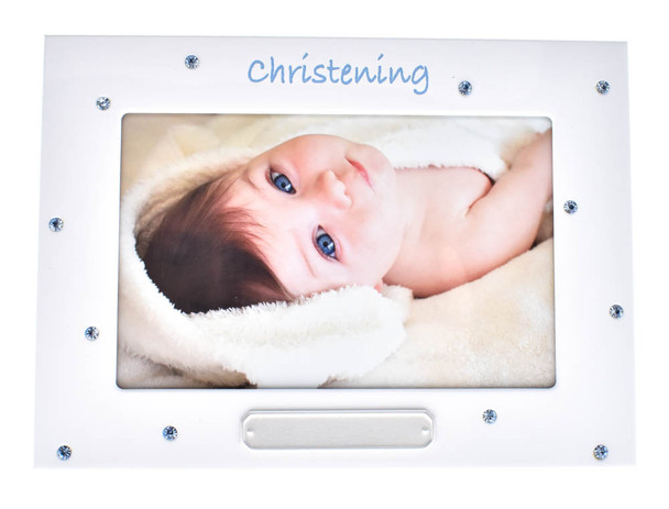 Crystal-Embellished Boy's Christening Photo Frame - Blue