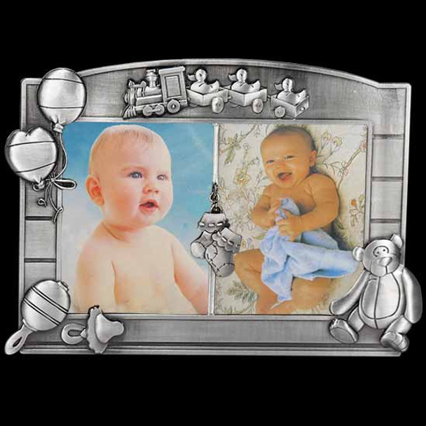 Pewter photo frame for twins holds two 4x6 inch pictures