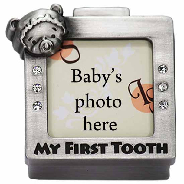 Pewter curl box with photo facility with teddy and diamond design