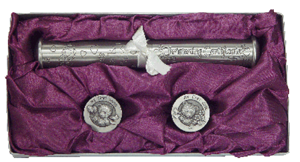 Christening certificate holder pewter engravable space tooth curl gift box