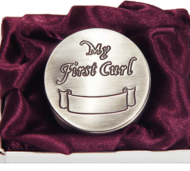Round pewter my first curl keepsake trinket box with engravable space