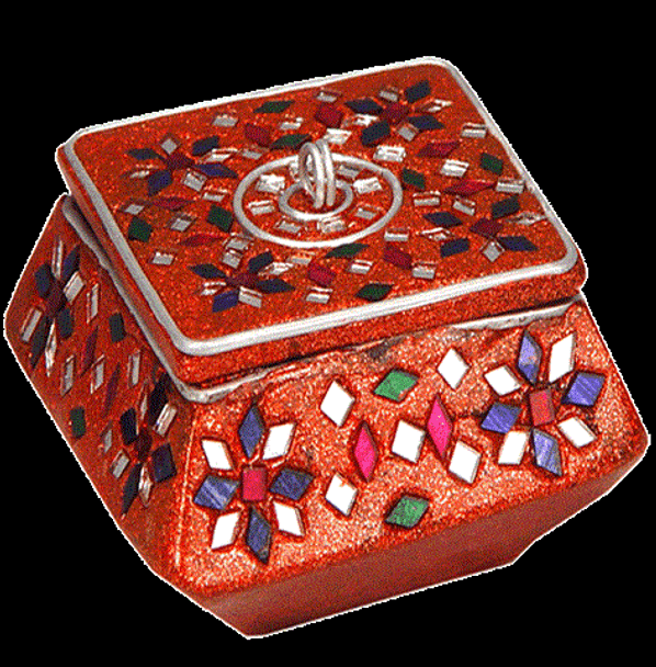 Jewellery box square orange colour beaded