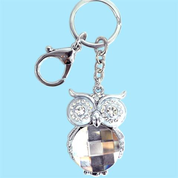 Silver owl shape keychain silver crystal design