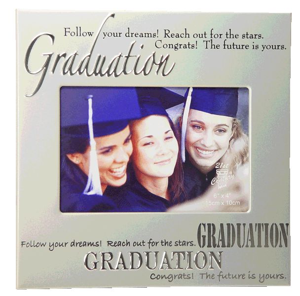 Silver Graduation photo frame with motivational quote holds 4x6 inch picture