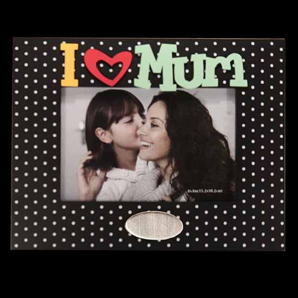 Wooden 'i love mum' photo frame with engravable space, holds 4x6 inch picture