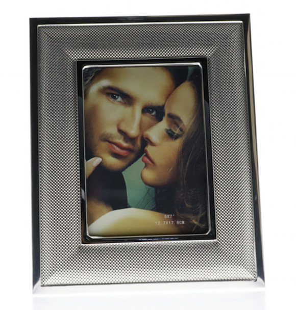 Silver two tone contemporary photo frame, holds 5x7 inch picture