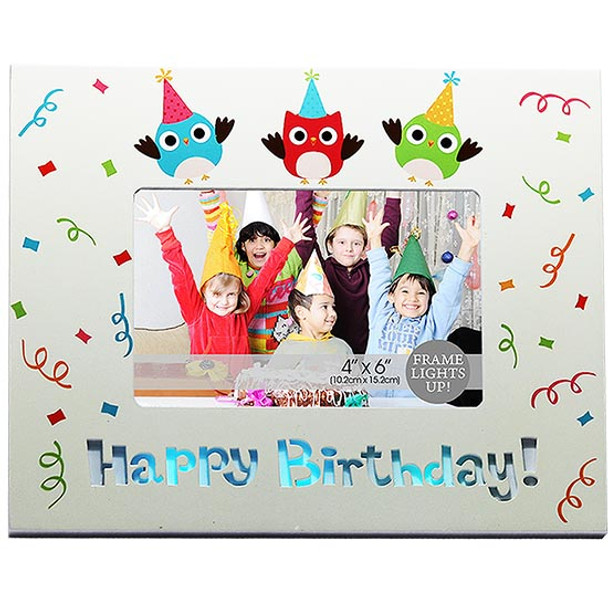 Colourful LED light up owl theme photo frame, holds 4x6 inch picture