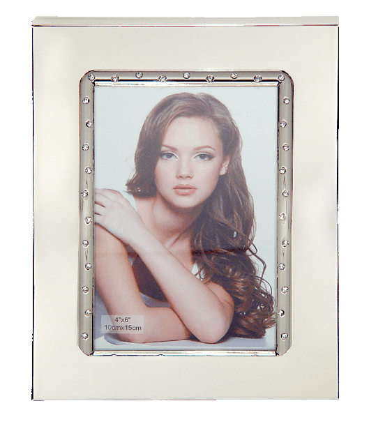 Metal photo frame with crystal design, holds 4x6 inch picture