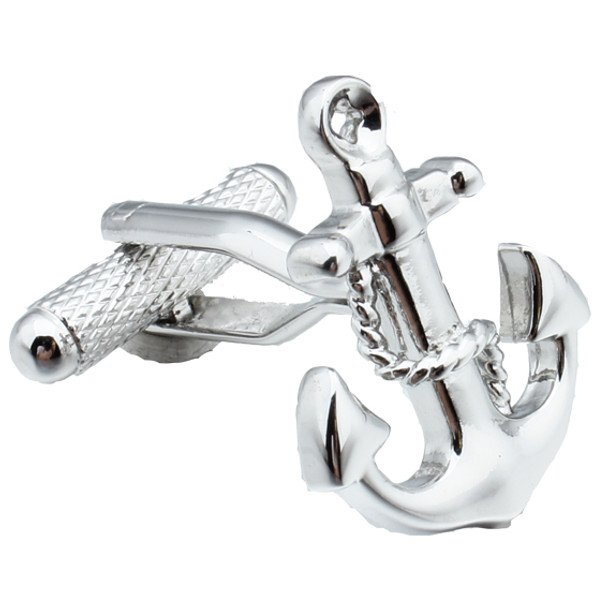 Silver rhodium anchor shape cuff links