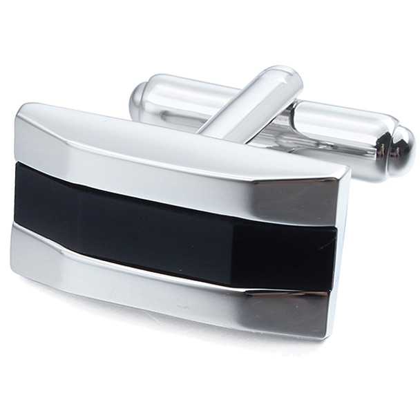 Silver rhodium cuff links with black stone design