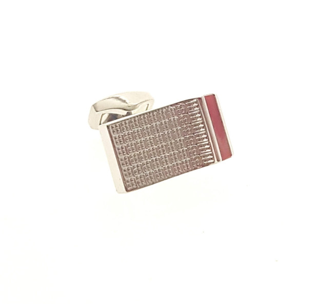 Silver rhodium rectangle cuff links with red enamel design