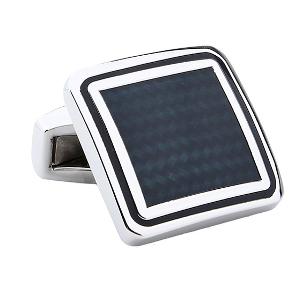 Silver rhodium square cuff links with blue enamel design