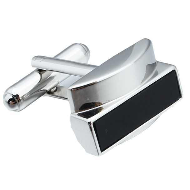 Silver rhodium rectangle cuff links with matte black design