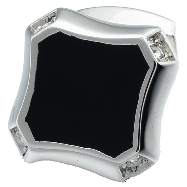 Silver rhodium cuff links with black enamel design