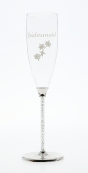 Champagne flute with crystal stem and flower decals