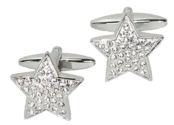 Silver star shape crystalled cufflinks