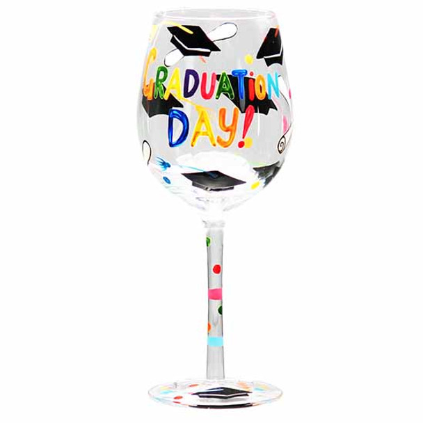 Colourful graduation day wine glass