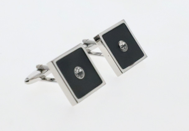 Black square cufflinks with diamond in centre