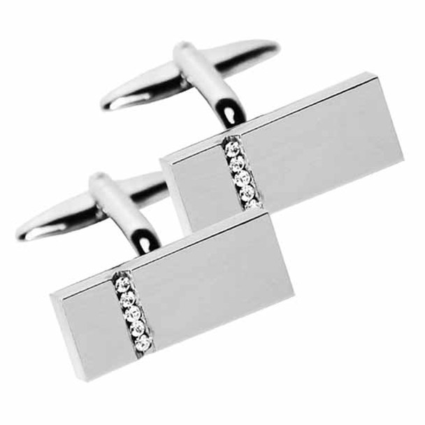 Silver rectangle cufflinks with crystal strip