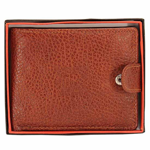 Mens trendy cherry brown leather wallet with credit card slots and button close