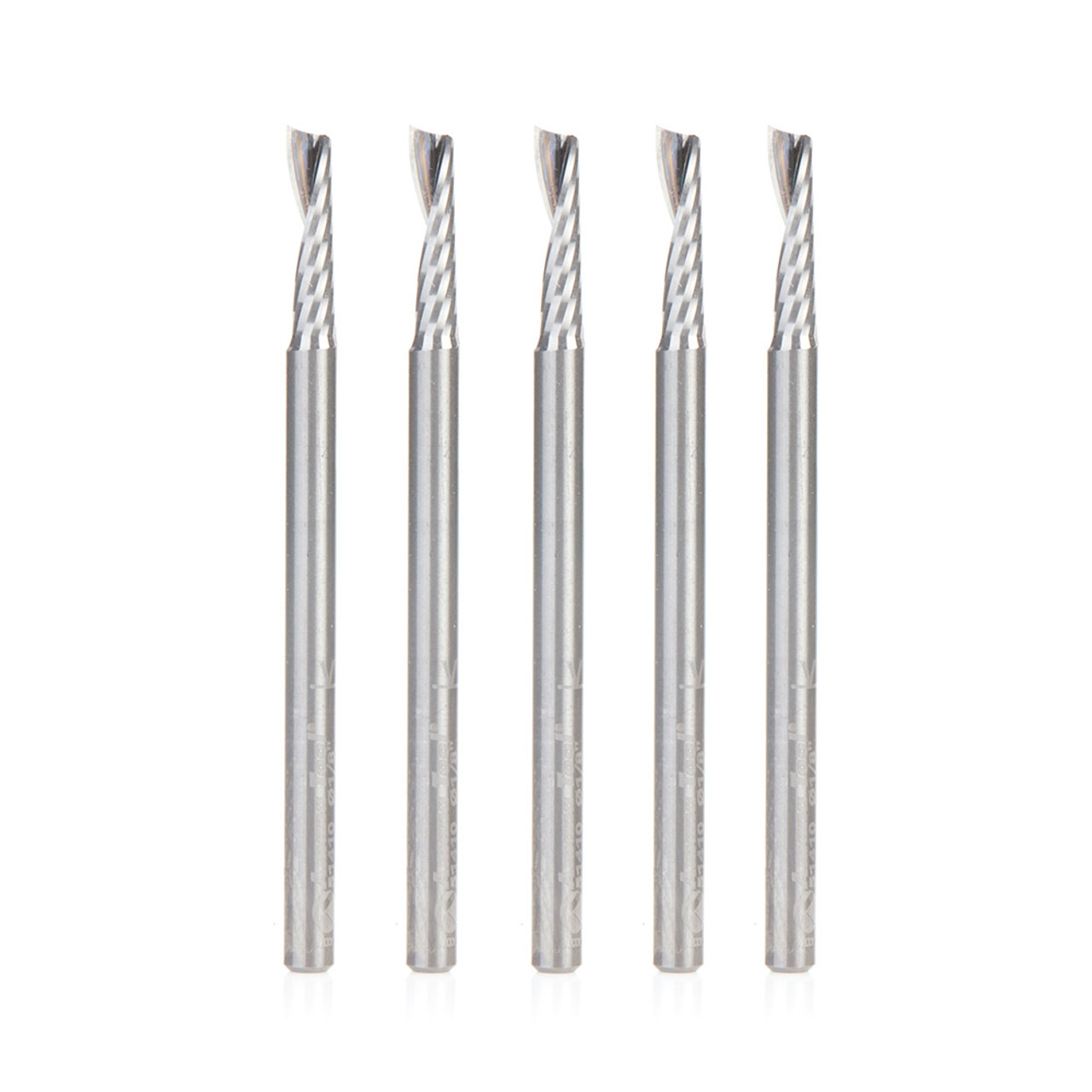 Amana Tool 51410-5, 5-Pack CNC SC Spiral O Single Flute, Plastic Cutting  1/8 D x 1/2 CH x 1/8 SHK x 2 Inch Long Up-Cut Router Bits with Mirror Finish