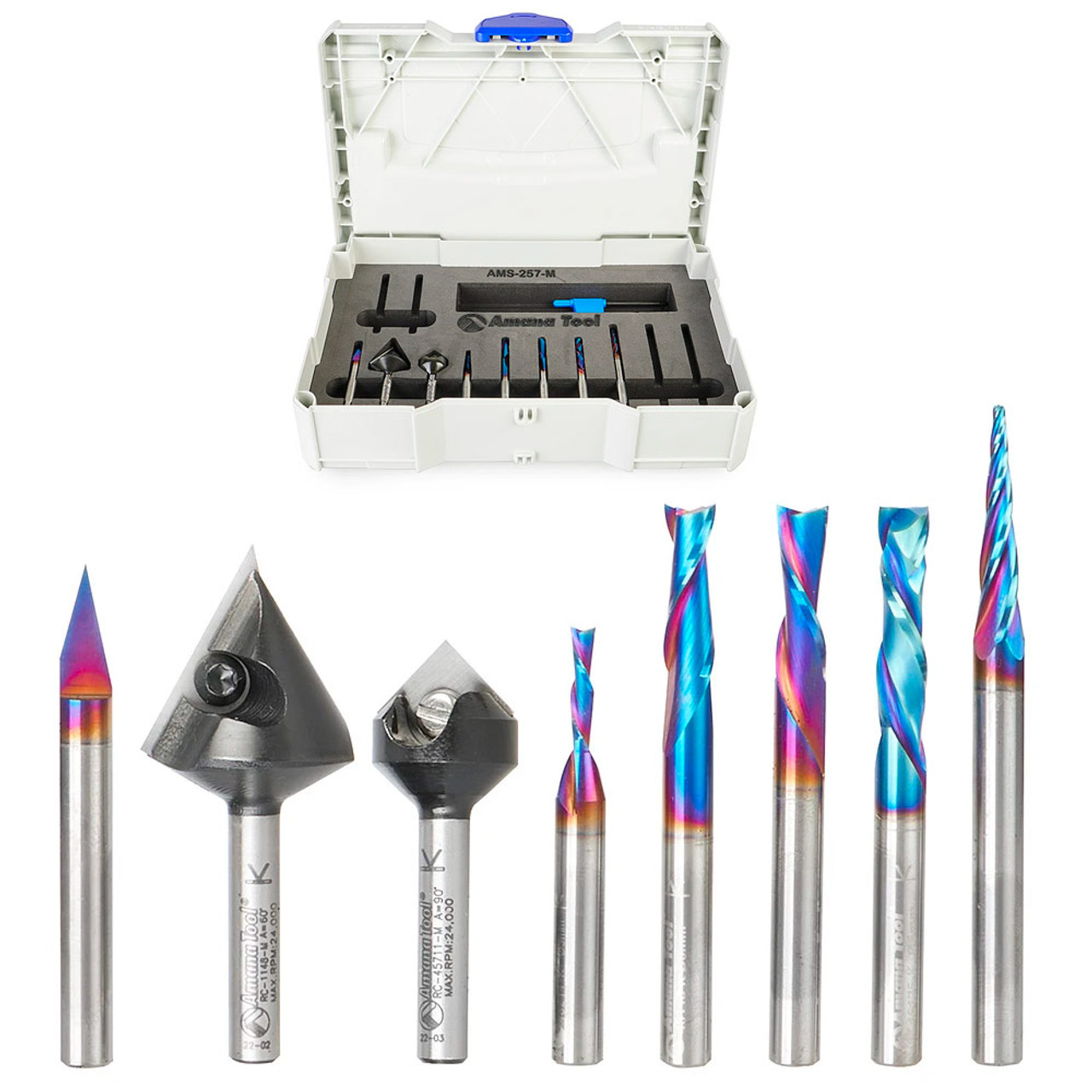 Amana Tool AMS-257-M 8-Pc General Purpose CNC Router Bit Set Packed in  Stackable Tanos Systainer Plastic Case, 6mm Shank