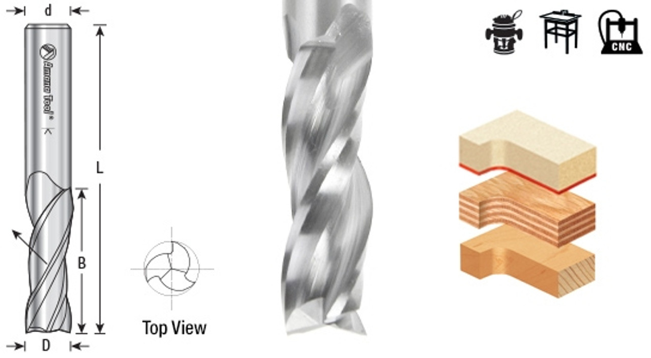 CNC Spiral 3 Flute Plunge Solid Carbide Router Bits Upcut