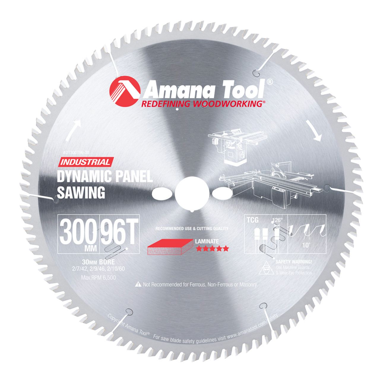 Amana Tool DT300T96-30 Carbide Tipped Sliding Table Saw 300mm D x 96T x TCG  x 10 Deg x 30mm Bore, Circular Saw Blade