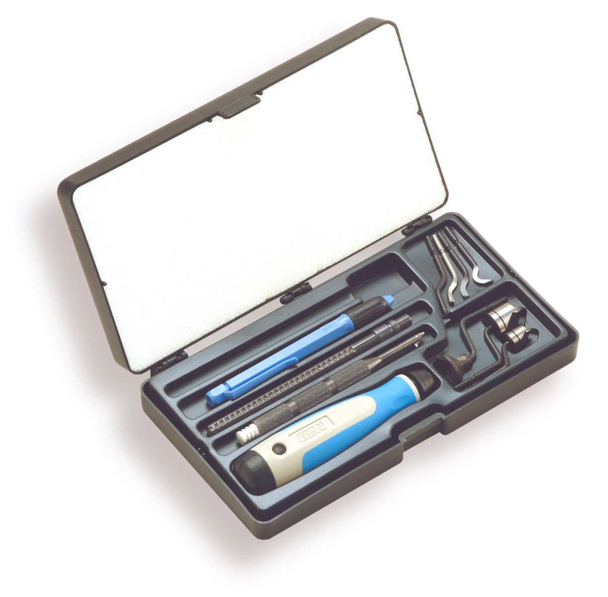 thumbnail interactive-video image 1 of Noga NG1003 Hand Deburring Tool Set – 4 Piece With High Speed Steel Blades (Type S100) 1 of 6