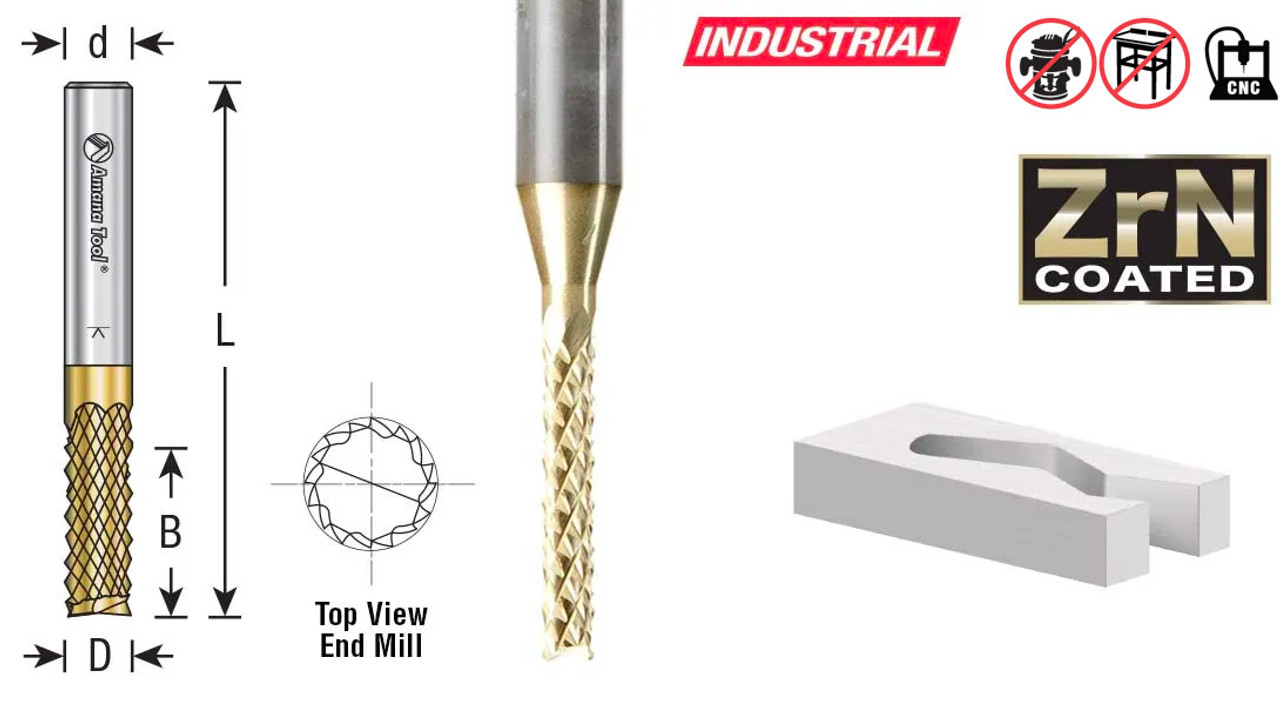 CNC Composite End Mill - Amana Tool 46096-Z ZrN Coated, 1/8