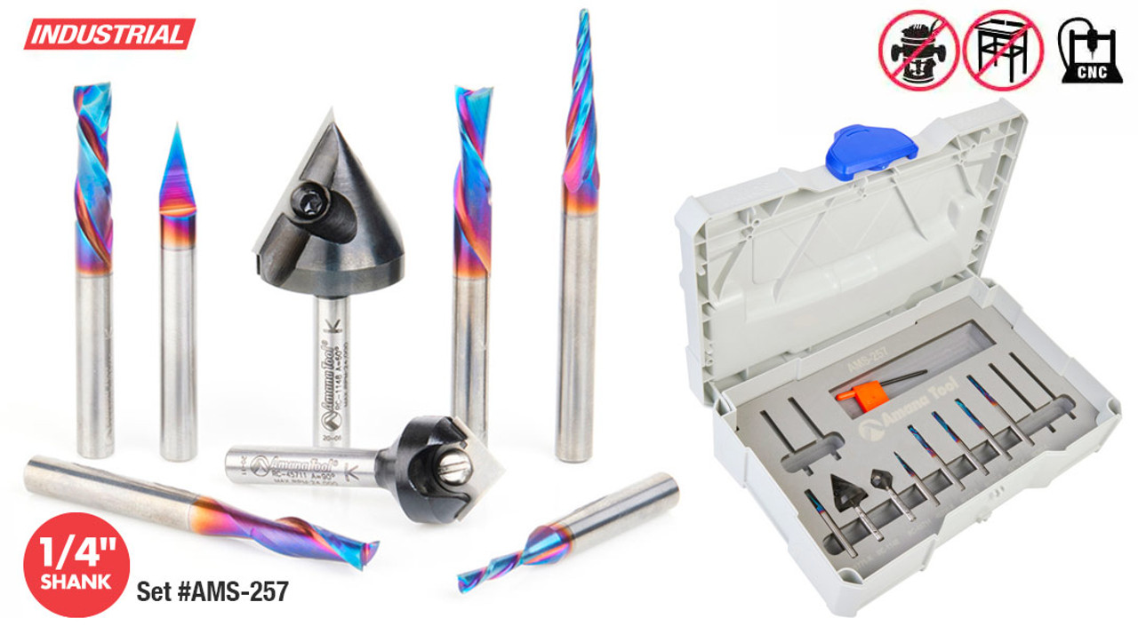 CNC Router Bit Set 8-Pc - Amana Tool AMS-257-M in Tanos Case