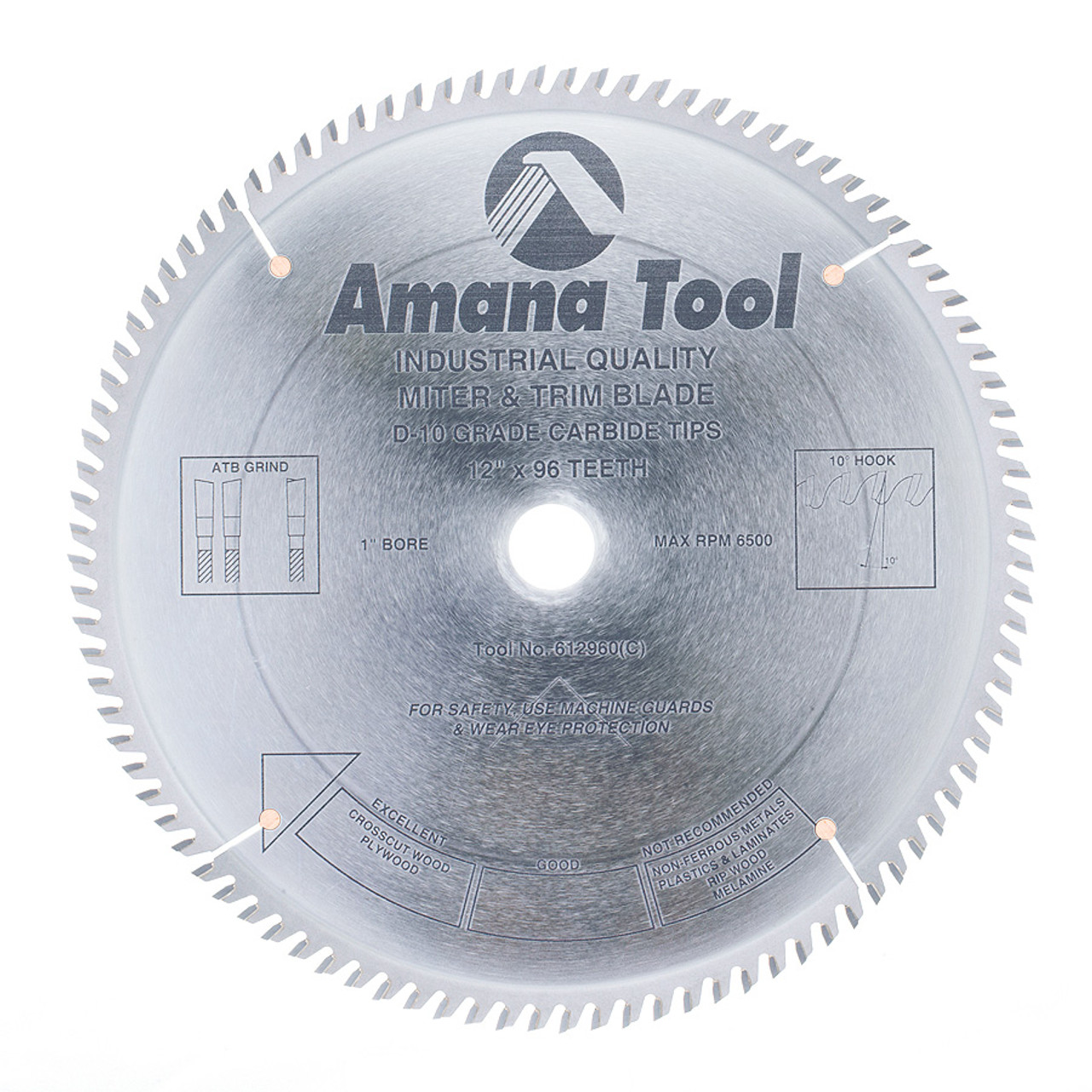 Amana Tool 612960 Carbide Tipped Trim 12 Inch D x 96T ATB, 10 Deg, Inch  Bore, Circular Saw Blade