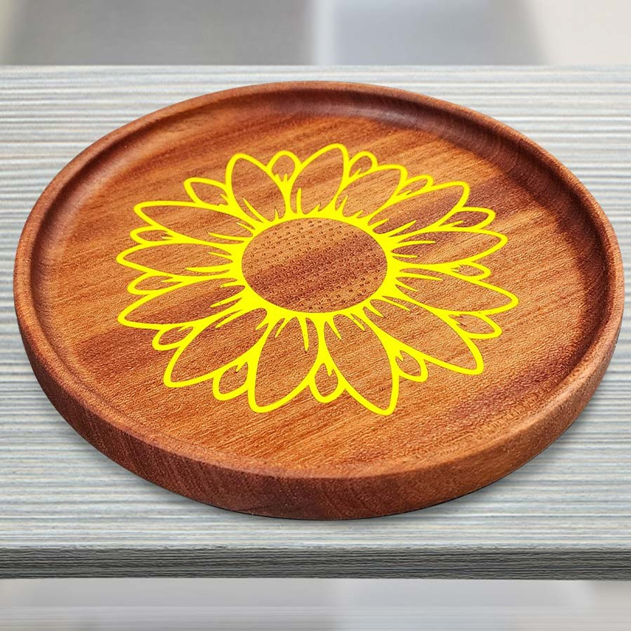 Wood Burned Sunflower Coasters