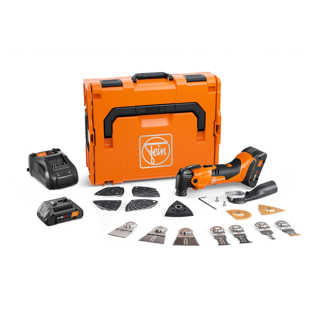 FEIN 71293861090 NEW AmpShare MultiMaster AMM500 Kit AS, Cordless Oscillating Multi-Tool with 2x 4 Ah Procore Batteries, Charger, and Full Accessory Kit in L-Box