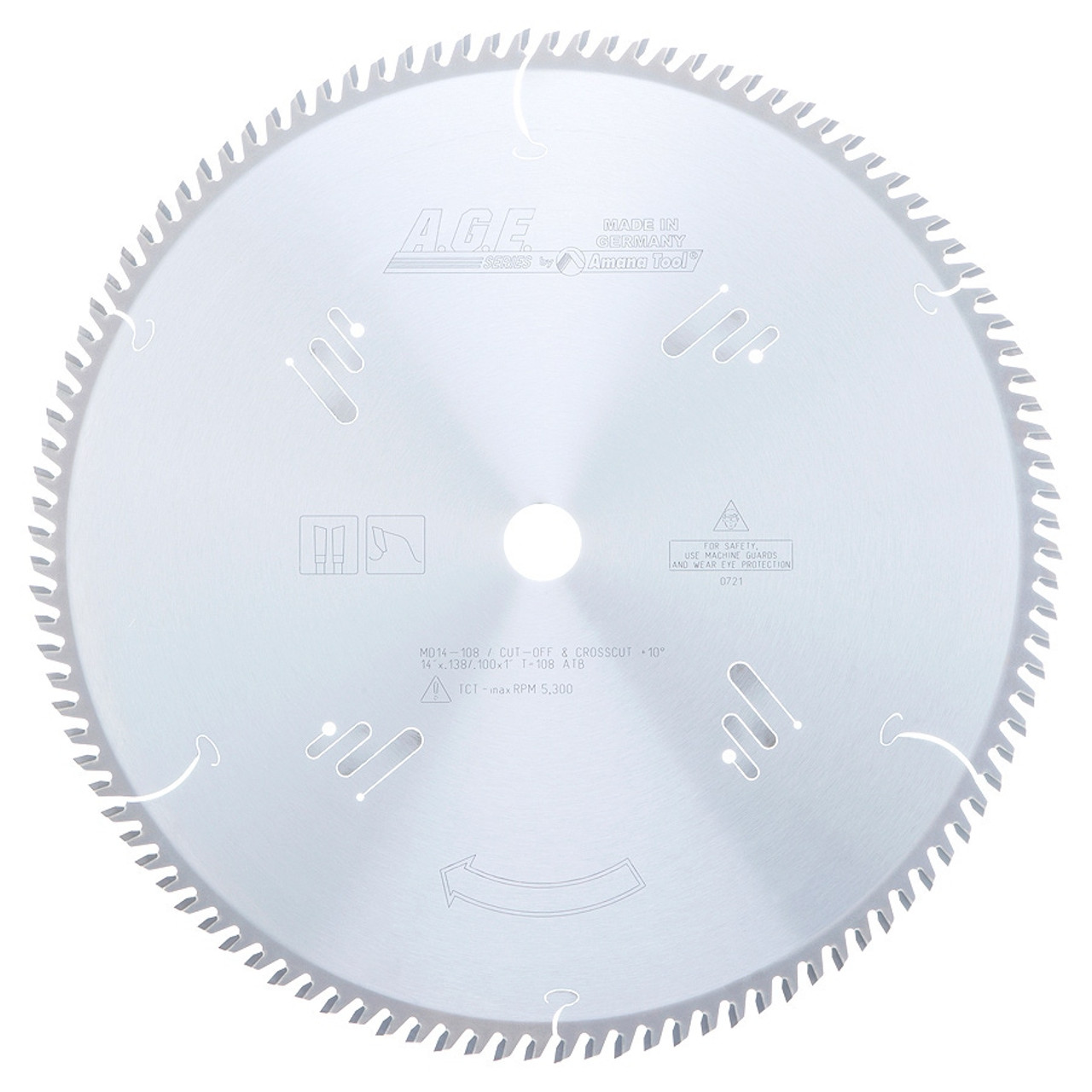 AGE Series MD14-108 Carbide Tipped Cut-Off and Crosscut 14 Inch D x 108T ATB,  10 Deg, Inch Bore, Circular Saw Blade